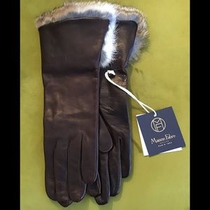 Madison Fabre brown leather gloves fur